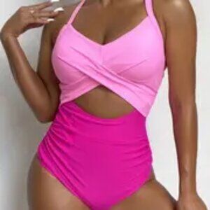NEW SHEIN two tone pink one piece swimsuit
